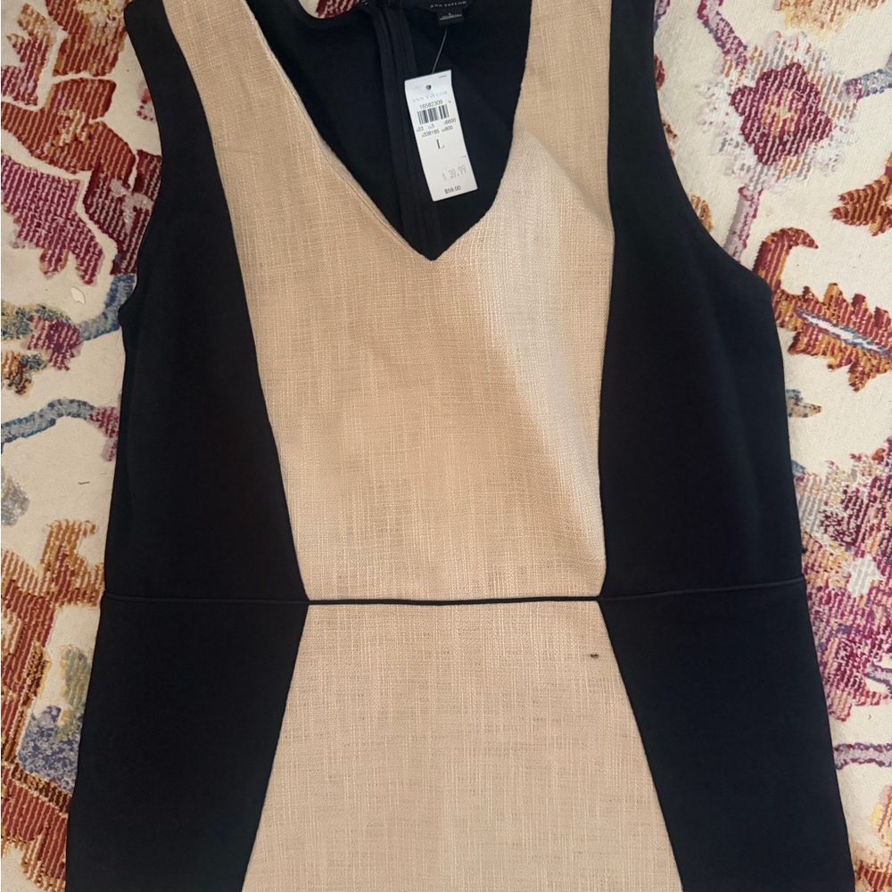 Ann Taylor Black and Tan V-Neck Blouse